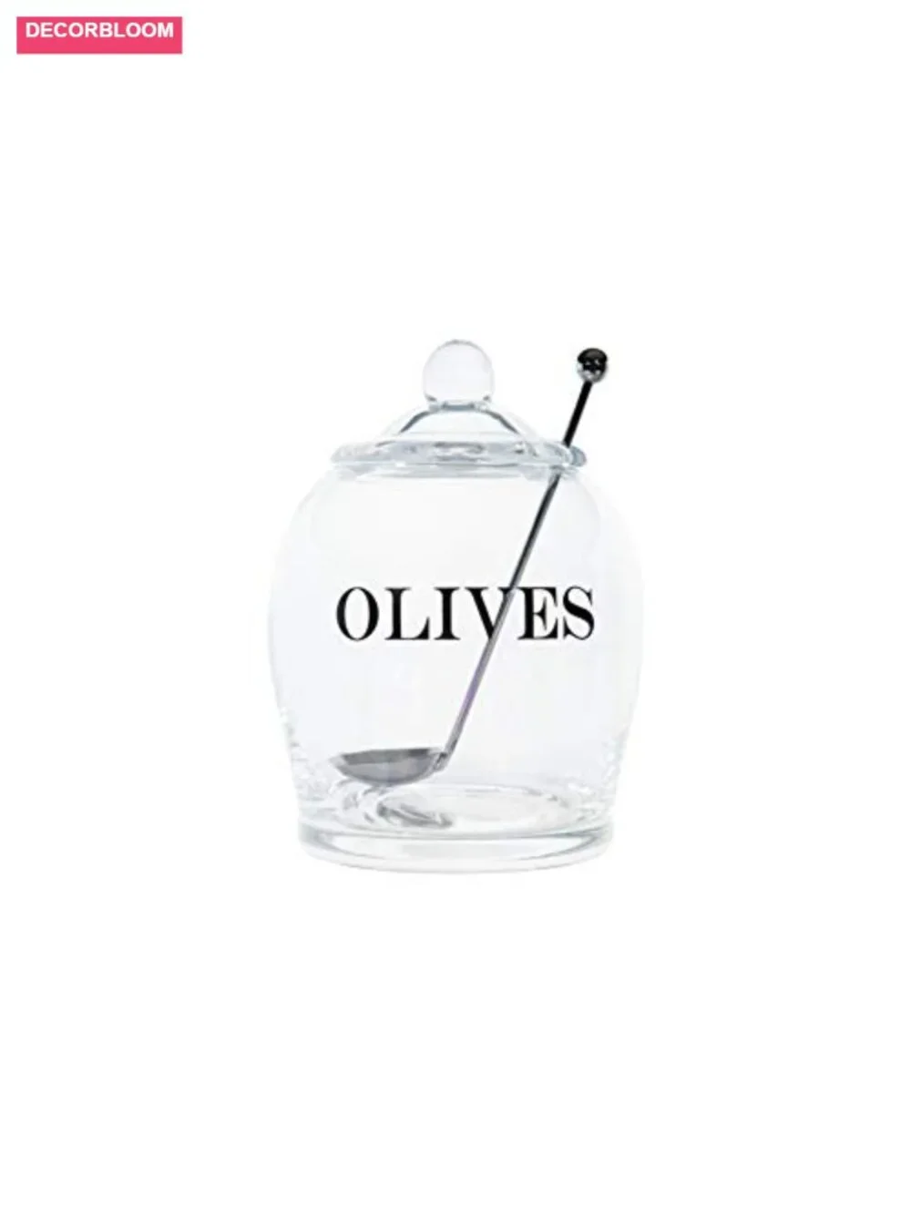 Clear Glass OLIVE Jar with Lid & Slotted Spoon, Set of 3